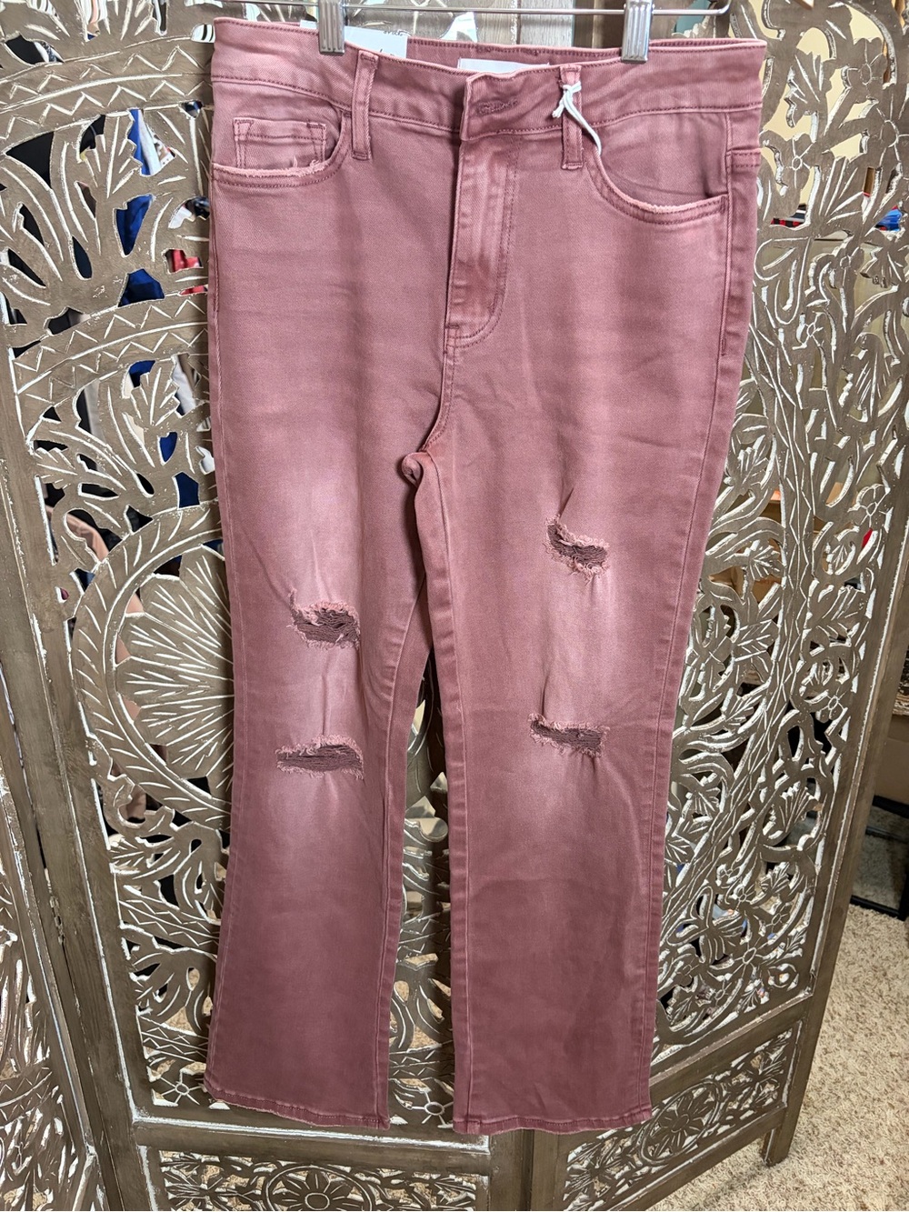 Nwt High-Rise Cropped Distressed Jeans in Dusty Rose - Picture 2 of 7